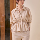 Astrid Linen Peplum Top in Sand