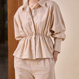 Astrid Linen Peplum Top in Sand
