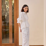 Astrid Linen Peplum Top in Off-white