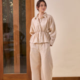 Astrid Linen Peplum Top in Sand