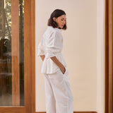 Astrid Linen Peplum Top in Off-white
