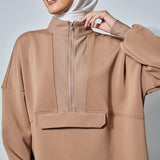 Chloe High Neck Athleisure Top in Brown