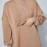 Chloe High Neck Athleisure Top in Brown