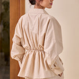 Astrid Linen Peplum Top in Sand