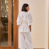 Astrid Linen Peplum Top in Off-white