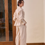 Astrid Linen Peplum Top in Sand