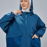 Thara Boxy Windbreaker in Teal Blue