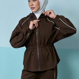 Thea Drop Shoulder Cinched Waist Hoodie in Dark Brown