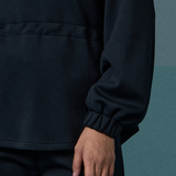 Edith High Neck Cinched Waist Sweatshirt in Black