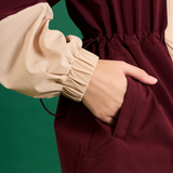 Vera Cinched Windbreaker in Burgundy & Sand