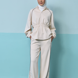 Thea Drop Shoulder Cinched Waist Hoodie in Cream