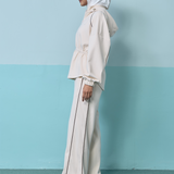 Thea Drop Shoulder Cinched Waist Hoodie in Cream