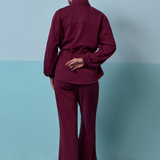Edith High Neck Cinched Waist Sweatshirt in Burgundy