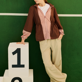 Vera Cinched Windbreaker in Dark Brown & Blush Pink