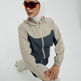 Sasha Tri-Colour Windbreaker in Warm Taupe