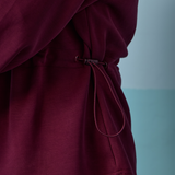 Edith High Neck Cinched Waist Sweatshirt in Burgundy