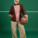 Vera Cinched Windbreaker in Dark Brown & Blush Pink