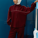 Eli Relaxed Quarter Zip Hoodie in Maroon