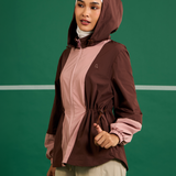 Vera Cinched Windbreaker in Dark Brown & Blush Pink