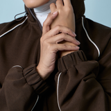 Thea Drop Shoulder Cinched Waist Hoodie in Dark Brown