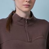 Edith High Neck Cinched Waist Sweatshirt in Dark Brown