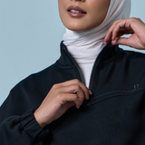 Edith High Neck Cinched Waist Sweatshirt in Black