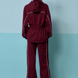 Thea Drop Shoulder Cinched Waist Hoodie in Maroon