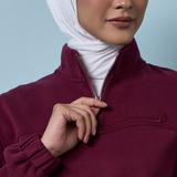 Edith High Neck Cinched Waist Sweatshirt in Burgundy