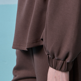 Edith High Neck Cinched Waist Sweatshirt in Dark Brown