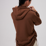Cleo Adjustable Side Ruched Hoodie in Brown