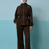 Thea Drop Shoulder Cinched Waist Hoodie in Dark Brown