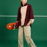 Vera Cinched Windbreaker in Burgundy & Sand
