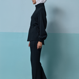 Edith High Neck Cinched Waist Sweatshirt in Black