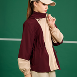 Vera Cinched Windbreaker in Burgundy & Sand