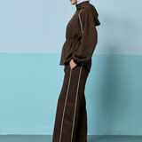 Thea Drop Shoulder Cinched Waist Hoodie in Dark Brown