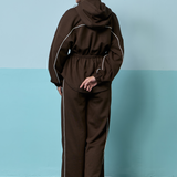 Thea Drop Shoulder Cinched Waist Hoodie in Dark Brown