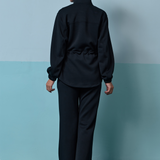 Edith High Neck Cinched Waist Sweatshirt in Black