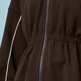 Thea Drop Shoulder Cinched Waist Hoodie in Dark Brown
