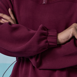 Edith High Neck Cinched Waist Sweatshirt in Burgundy