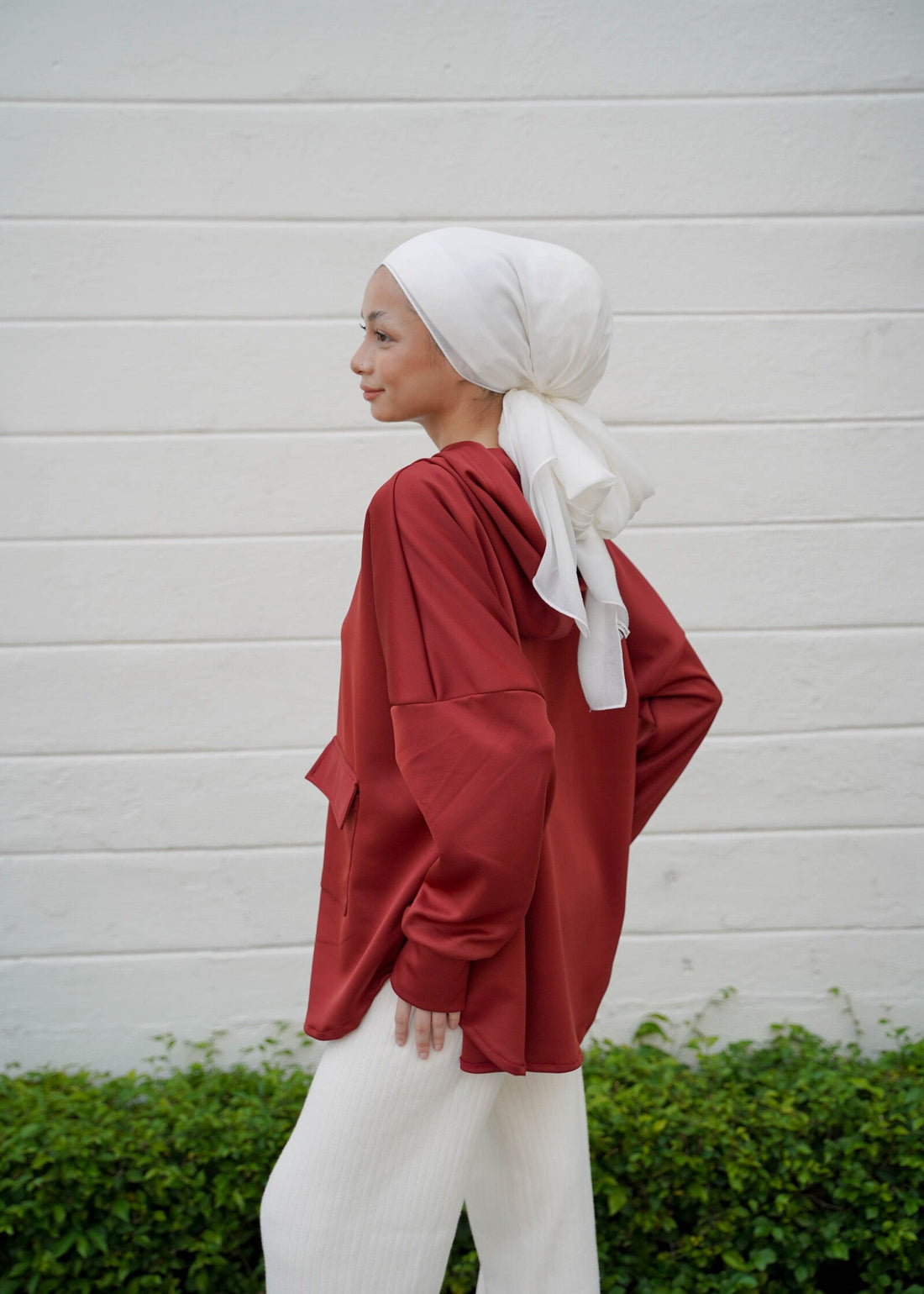 NADINE Batwing Hoodie in Brick Red