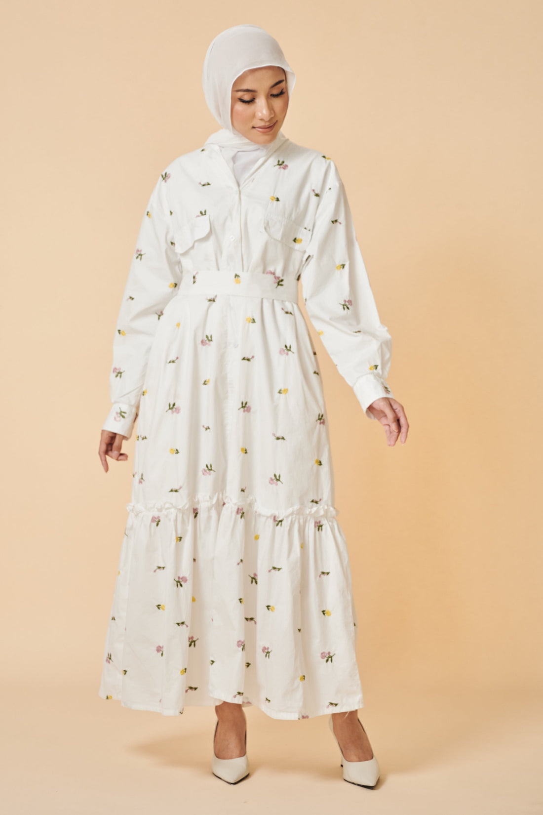 Alana Button down Dress in Daisy White