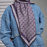 Daylight Twill Satin Monogram Scarf in Plum