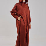 Natalie Hoodie Dress in Brick Red