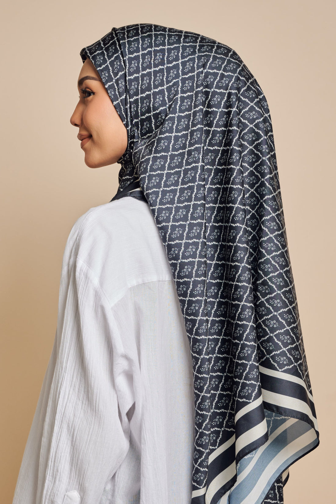 Nayla Monogram Scarf in Charcoal Black