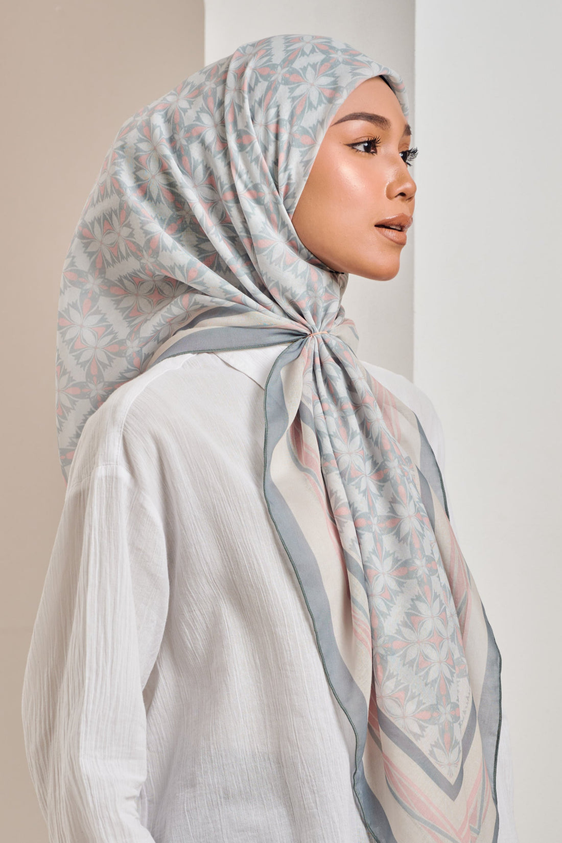 Grace Monogram Scarf in Dusty Blue