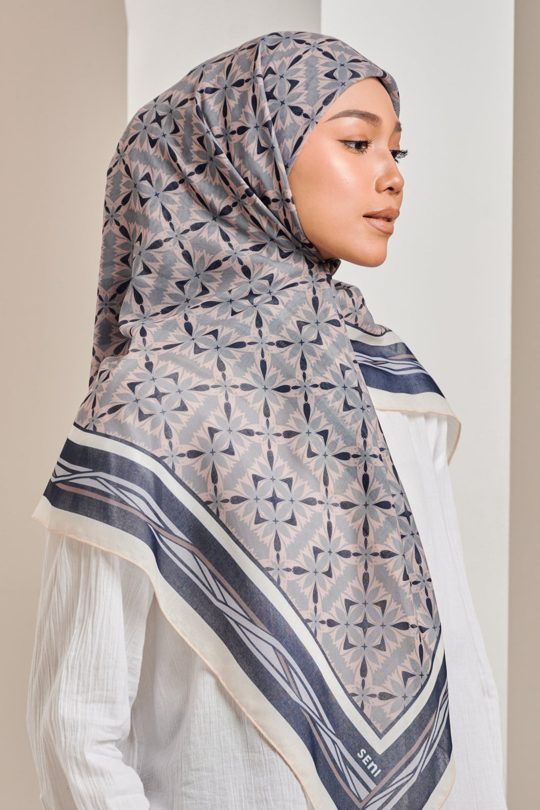 Grace monogram scarves in Dusty Blue