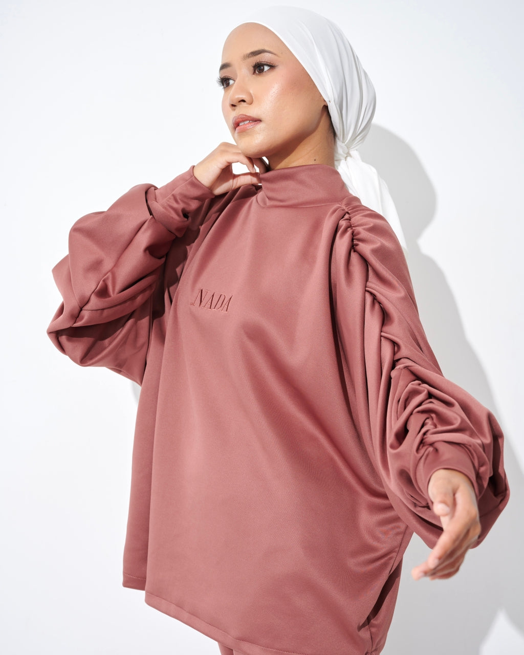 Narita Ruched Batwing Top in Redwood