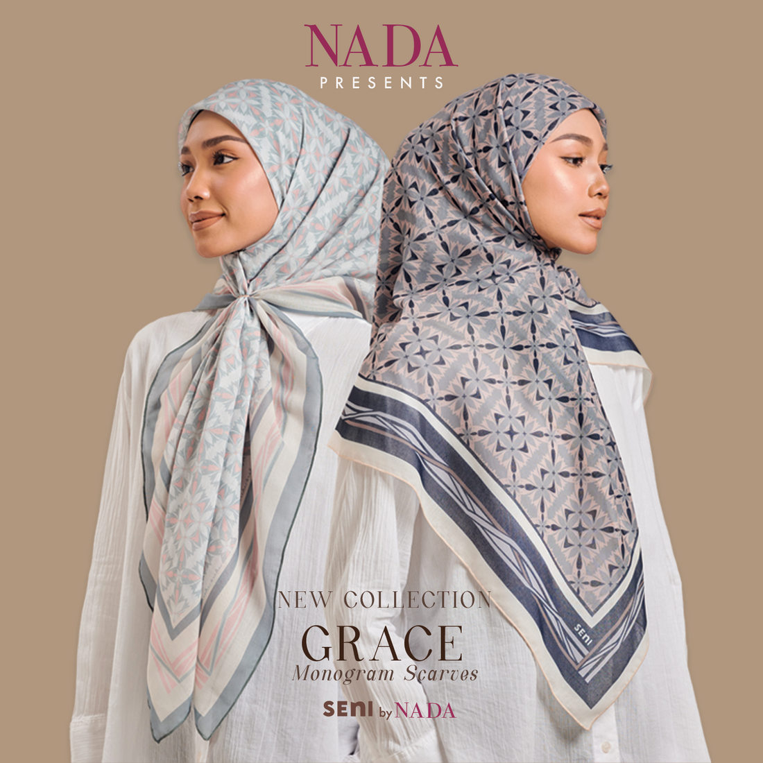 Grace monogram scarves in Pigeon – NADA IDENTITY